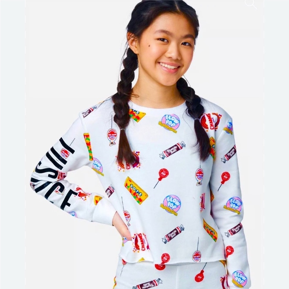 Justice White Candy Print Sweatshirt